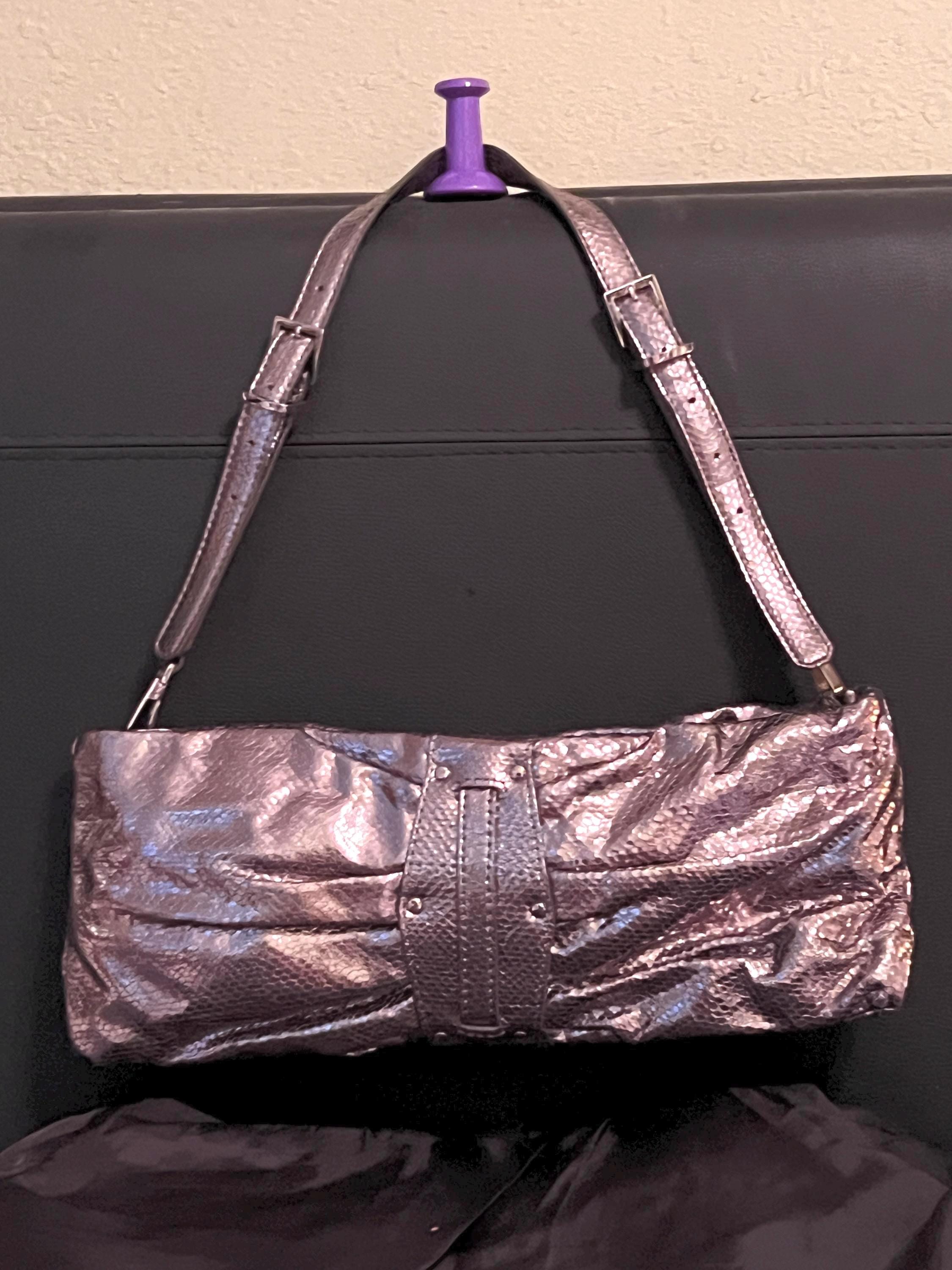 Vintage Kooba Metallic Embossed Snake Leather Convertible Clutch