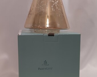 PartyLite Golden Lustre Etched Jar Candle Shade P8633 Amber Floral