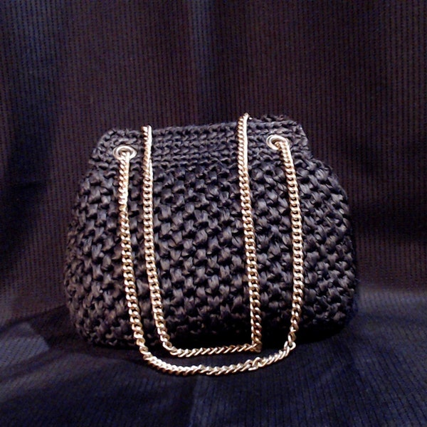Vintage Womens Black Gold Woven Ladies Fashion Imports Italy Purse