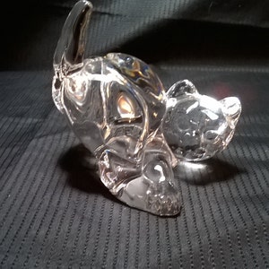 Vintage Hadeland Crystal Sprawled Out/Stretched &quot;Butt in Air&quot; Kitty Paperweight Decor