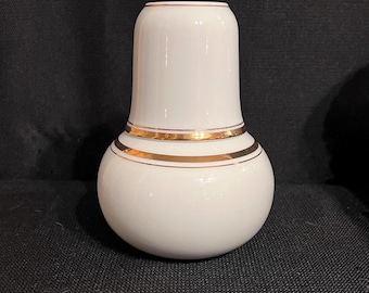 Vintage Lovely White/Gold Trimmed Bedside Ceramic Carafe and Tumbler Set