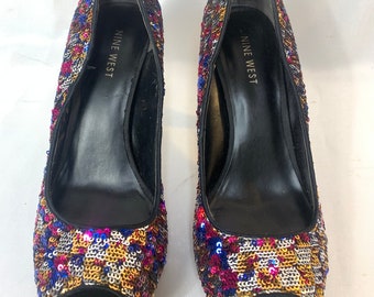 Nine West Pailletten Pumps Schwarz High Heels Damenschuhe Gr. 8