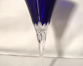 Vintage Exquisite Ajka Crystal Royal Blue Clear To Cut Wine Glasses, Made in Hungary