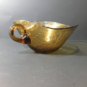 Vintage Italian MCM Hand Blown Bubbles &quot;Bullicante&quot; Heart Shaped Art Glass Bowl w/Applied Handle