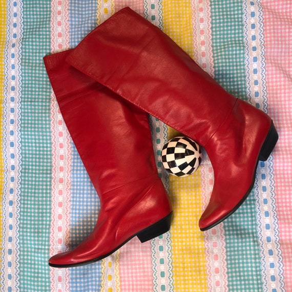 80s Red Leather Boots