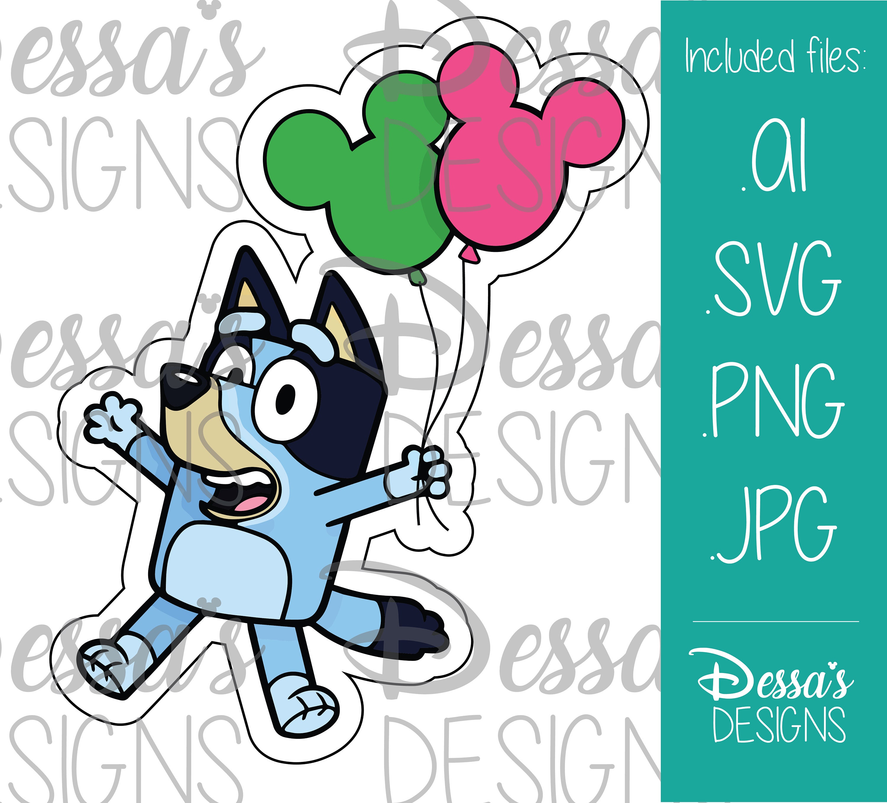 Bluey With Balloon
 Bluey With Mickey Balloons Vector and Sublimation Design Etsy Australia