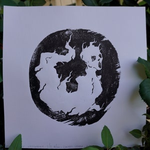 Limited Woodcut Print, Haunted Ghost Artwork, Handmade Black and White Relief Print 21cm x 21cm, Dark Illustration