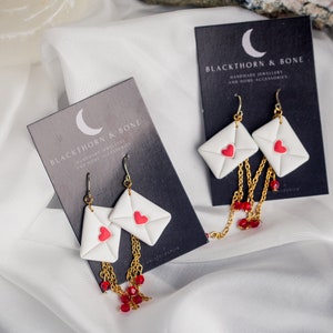 Liebesbrief Ohrringe mit Kette und Kristallperlen - Geschenke für Sie - Valentinstagsgeschenke
