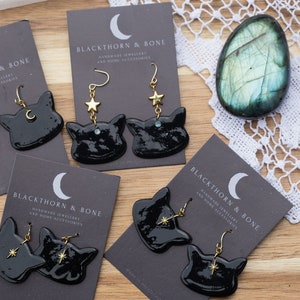 Celestial Cat Earrings - Free UK Postage - Handmade jewelry | Moon Cat | Star Cat | Black Cat Jewellery