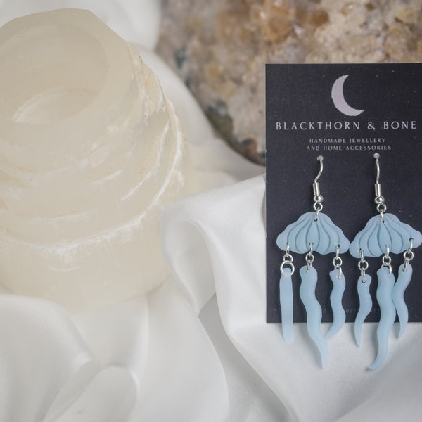 Glow in the Dark Jellyfish Earrings (Blue) - Sealife earrings, fun earrings, neon earrings, bright jewellery, cute earrings