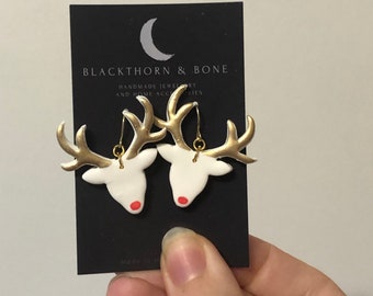 Christmas Reindeer - Christmas Polymer Clay Earring - dangle/drop earrings