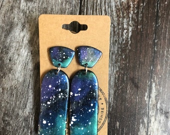 Galaxy Drop Arch Clay earrings with Stud | Handmade, space pattern earrings, celestial, nebula jewellery