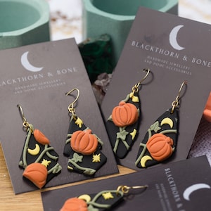 Halloween - Handmade Pumpkin polymer clay earrings - fall, autumn, cosy - free UK shipping
