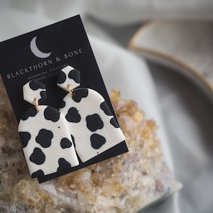 Statement Cow Print Earrings // Handcrafted Jewellery, Free UK Shipping, Cute earrings, quirky jewellery