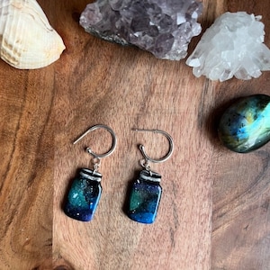 Mini Galaxy Pattern Mason Jar Earrings - cute space earrings, nebula jewellery