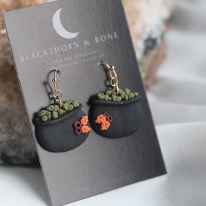 Halloween - handmade witch cauldron earrings - witchy earrings, spooky jewellery, Halloween earrings, autumnal jewellery