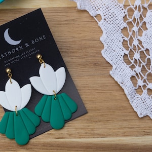 Lotus Polymer Clay Earrings - Free UK Postage - Handmade in the UK
