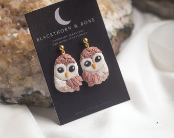 Mini barn owl dangle earrings // Handcrafted Jewellery, Free UK Shipping, Cute earrings, quirky jewellery