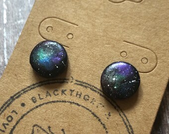 Galaxy Round Studs | Stud Earrings, Hexagon, Square, space earrings, nebula jewellery