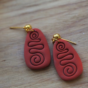 Ancient Spiral Clay Earrings - gift for her, history earrings, historical jewellery, faux terracotta, celtic spiral