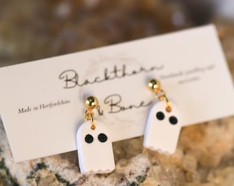 Small Ghost Earrings - Handmade Halloween Jewellery, Polymer Clay Earrings, Jewelry for Spooky Season