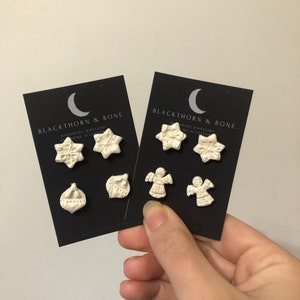 Christmas stud earring pack - Sparkly snowflake, bauble, angel earrings