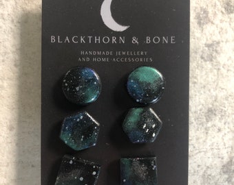 Galaxy Stud Polymer Clay Earrings // Set of 3, Astronomy gifts, space jewellery, celestial earrings, free UK postage, handcrafted in the UK