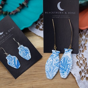 Blue and White Vase Earrings - Large or Small - Handmade Polymer Clay Earrings - Free UK Postage