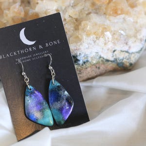 Small Galaxy Patterned Clay Earrings | Celestial, Space Jewellery, Nebula, stars, starburst