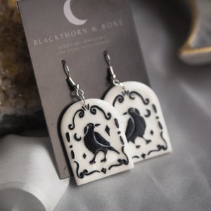 Raven Drop Earrings - handmade jewellery, Raven, crow, Corvid, witch jewellery, witchy earrings