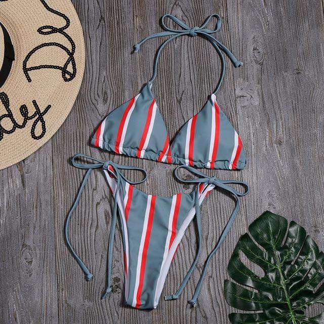 Red and White Striped Brazilian Bikini Set | Etsy