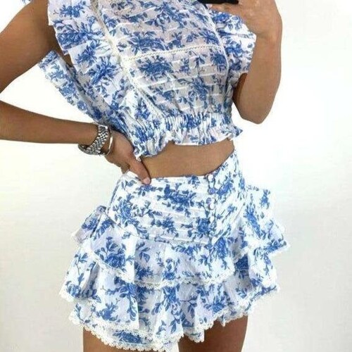 blue two piece outfit