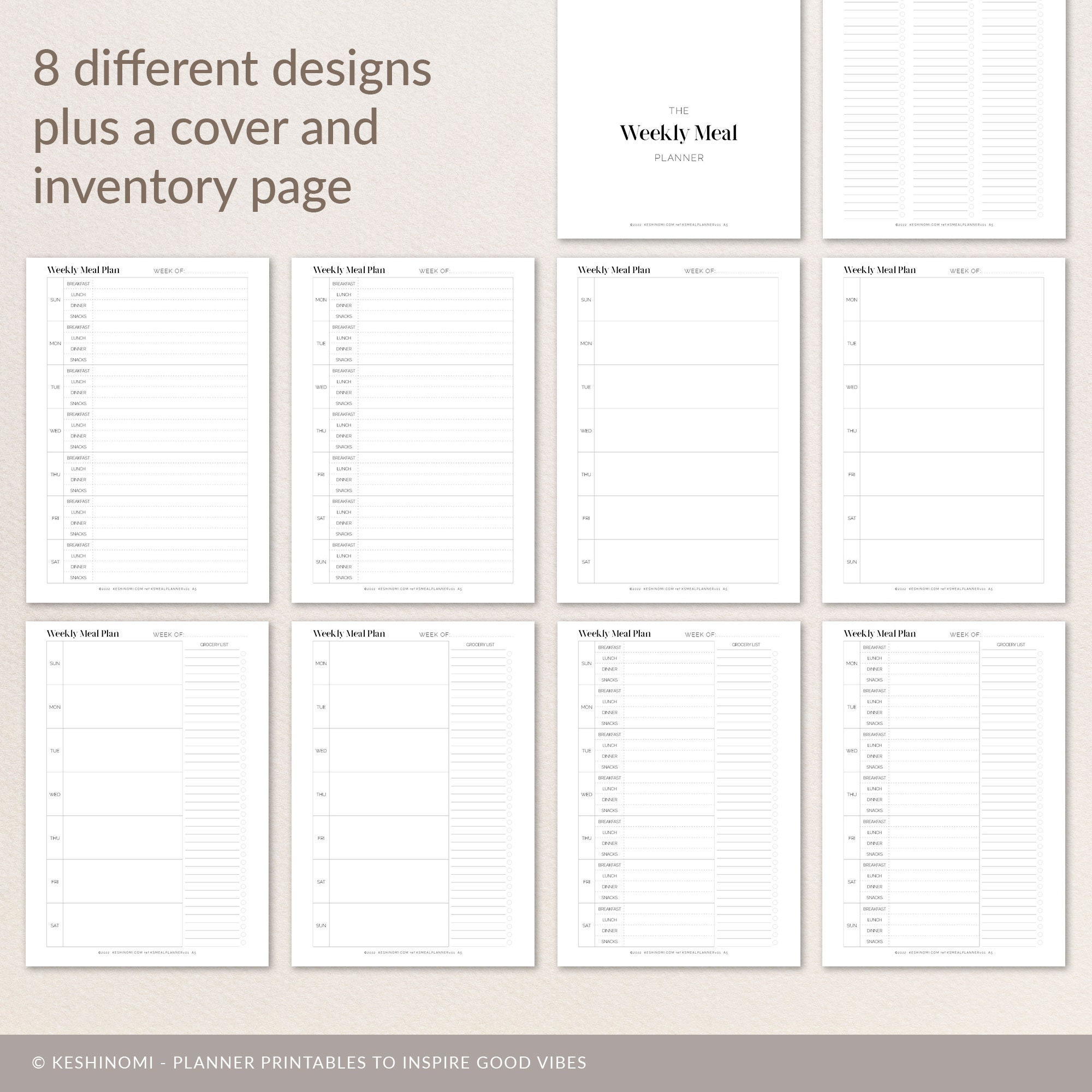 Weekly Meal Planner Bundle, PRINTABLE A5 Inserts. Grocery List Plus Mon ...