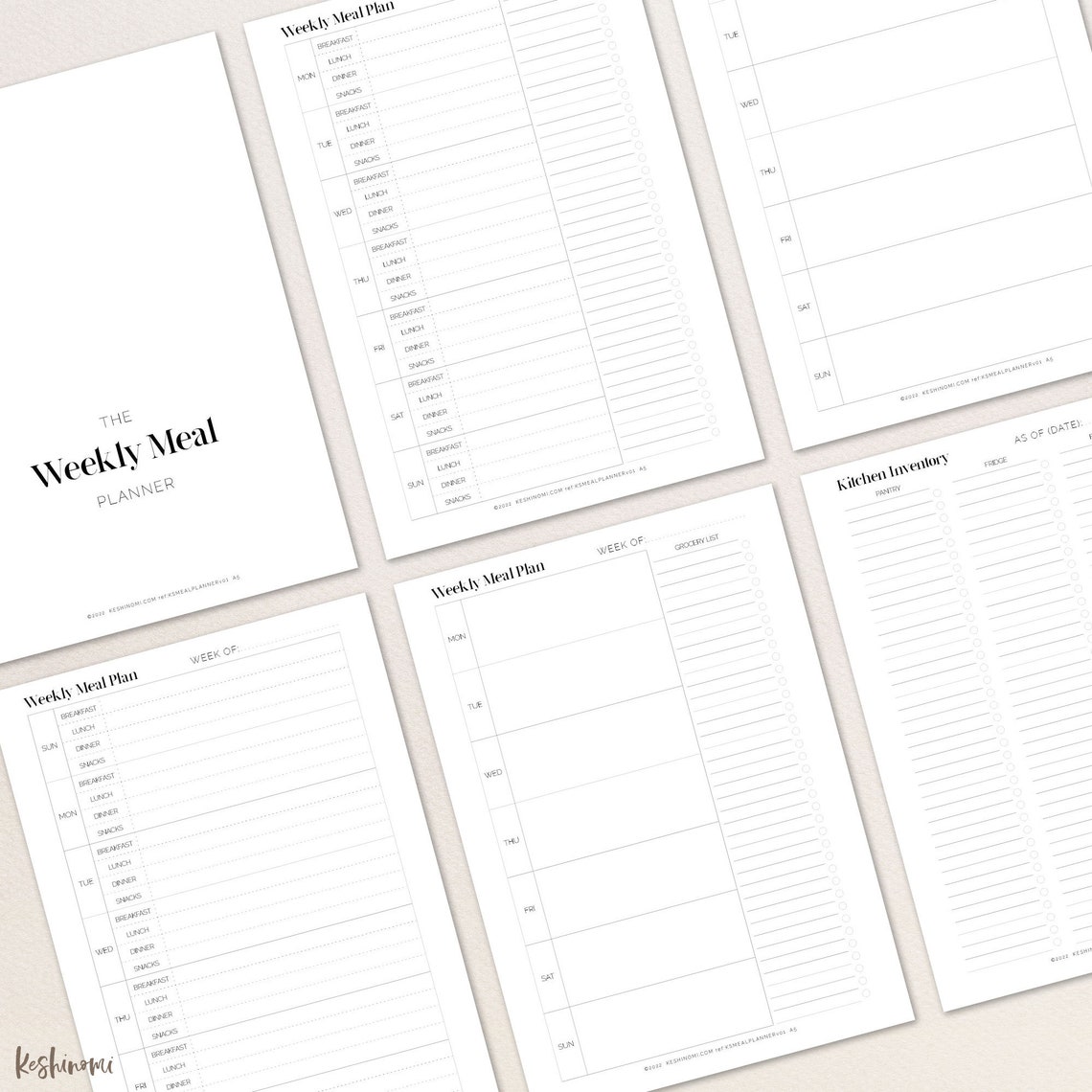Weekly Meal Planner Bundle, PRINTABLE A5 Inserts. Grocery List Plus Mon ...