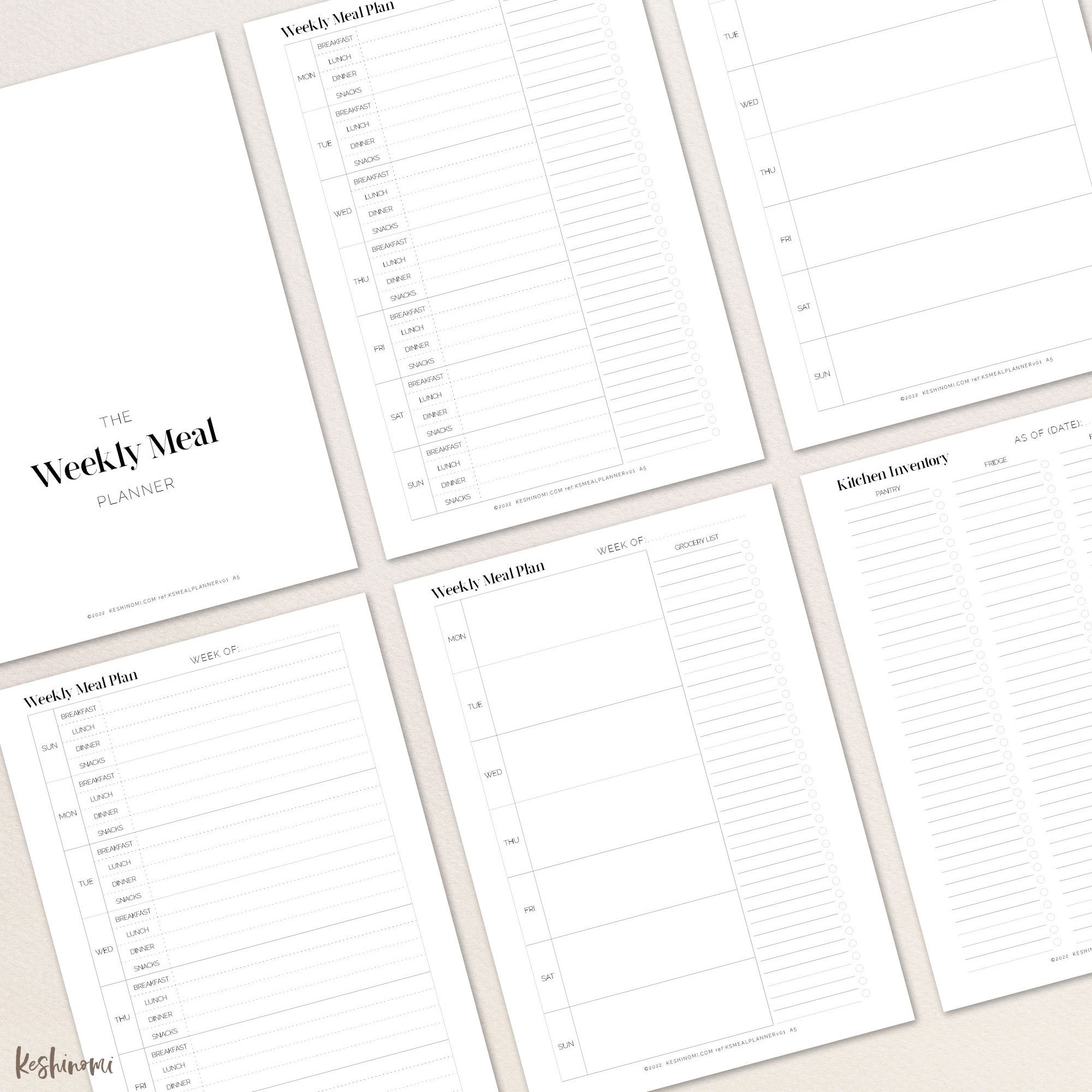 Weekly Meal Planner Bundle, PRINTABLE A5 Inserts. Grocery List Plus Mon ...
