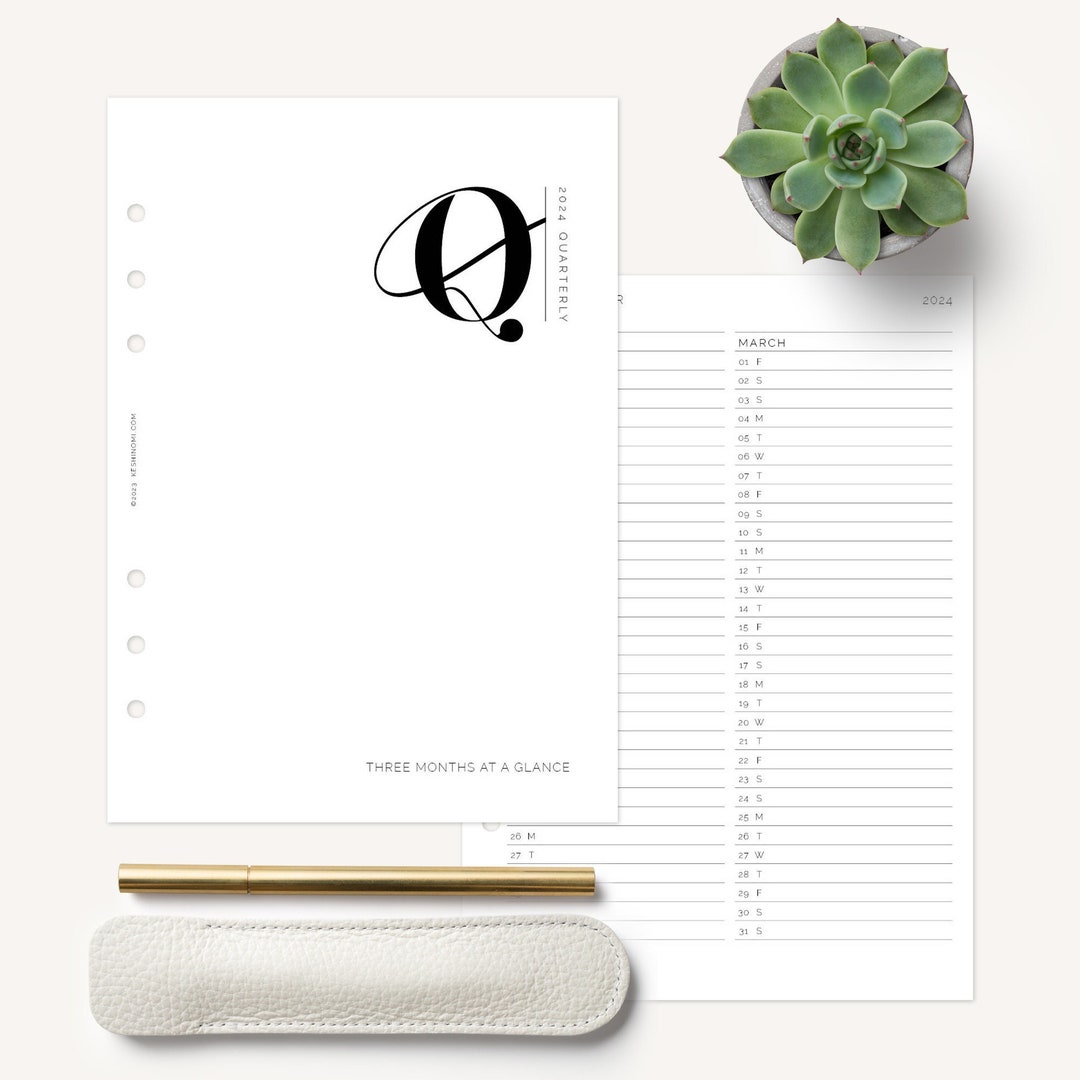 Elegant 2024 Quarterly A5 Sized Printable Planner Insert, Future ...