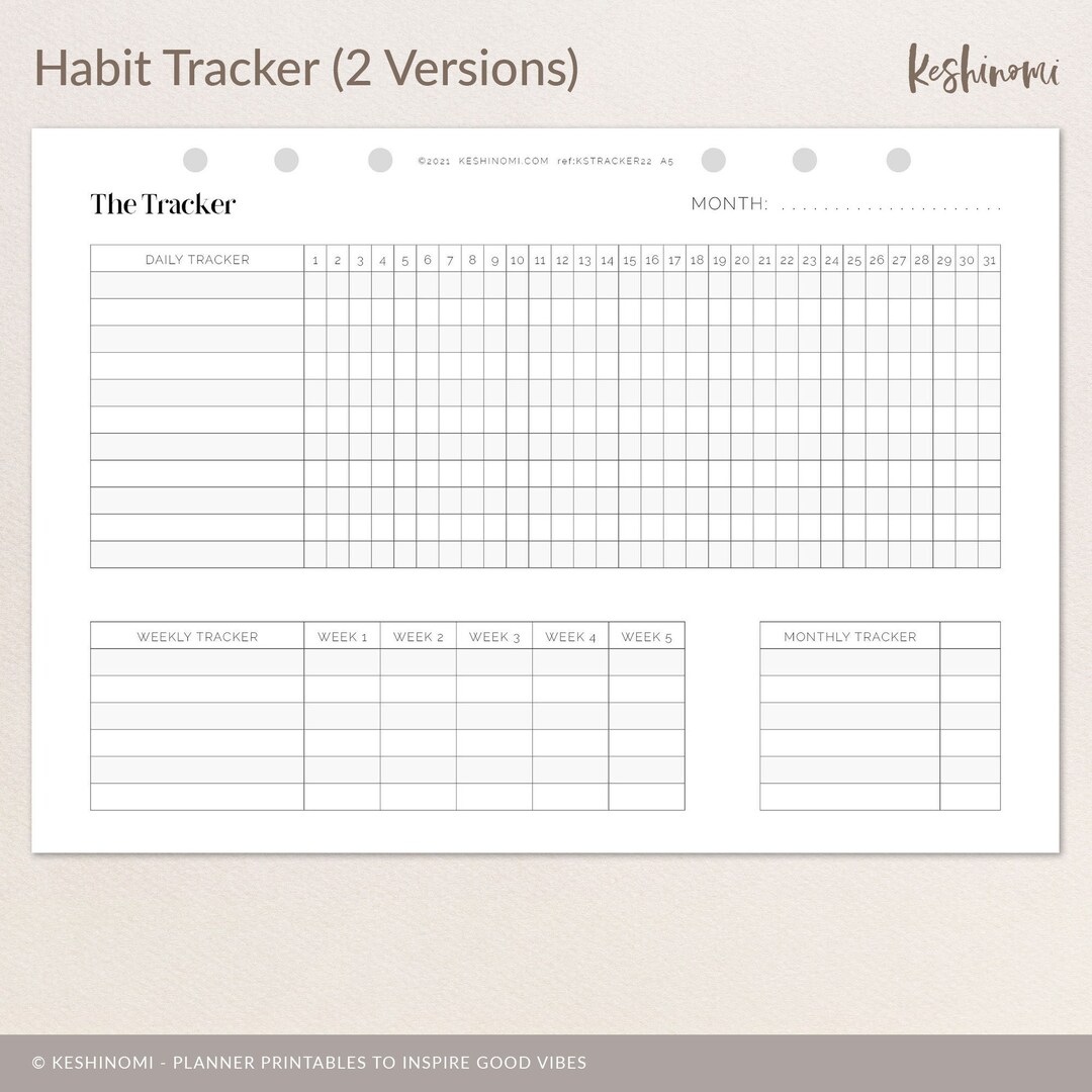 A5 Habit Tracker, Planner Printable Insert for Agendas, Organiser or ...