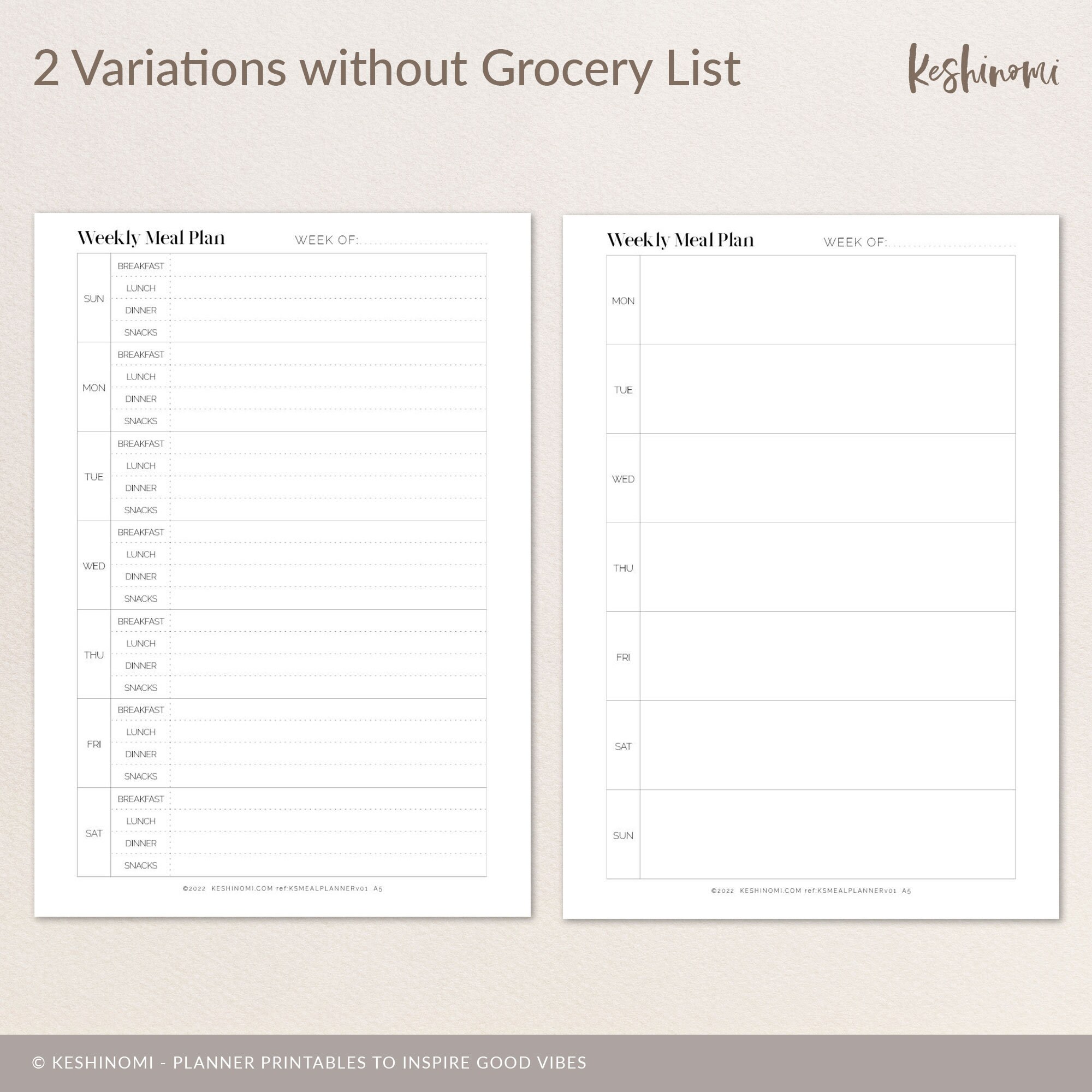 Weekly Meal Planner Bundle, PRINTABLE A5 Inserts. Grocery List Plus Mon ...