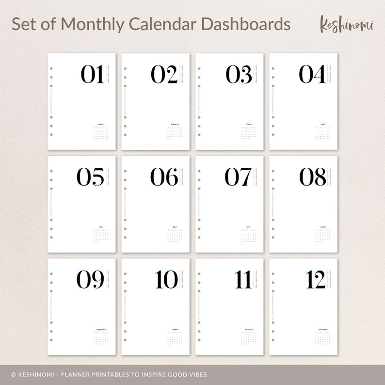 2023 Monthly Calendar Dashboards A5 Printable Planner - Etsy