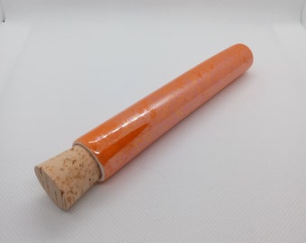 Orange with Mother of Pearl porcelain Dubetube/Apothecary jar with natural cork stopper