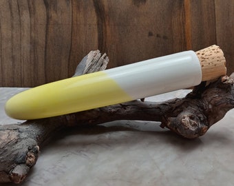 Porcelain Dubetube/Apothecary jar with natural cork stopper; Two tone Yellow