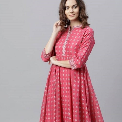 Motifs Print Anarkali Kurti for Women Traditional Indian - Etsy