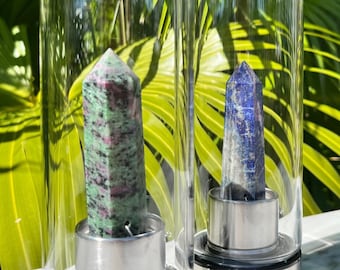 Natural Crystal Healing Water Bottle | Infused Crystal Water Bottle | Energy Quartz Crystal | Natural Stone Water Bottle | Crystal Point