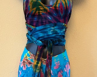 Tie Dye Wrap Tank, Woman's Hippie Tie Top, Festival, Boho, Summer, Comfy, Rave