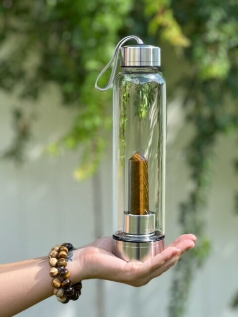 GENERICO Botella Vidrio para Agua Cuarzo Cristal piedra energética