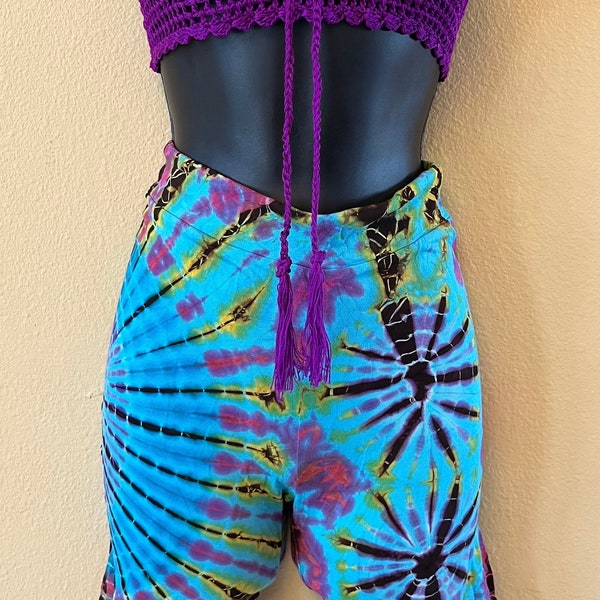 Women's Tie Dye Biker Shorts, Summer Short, Festival, Rave, Yoga, Gym, Lounge, Dance, Rave, Soft and Stretchy, Hippie, Boho