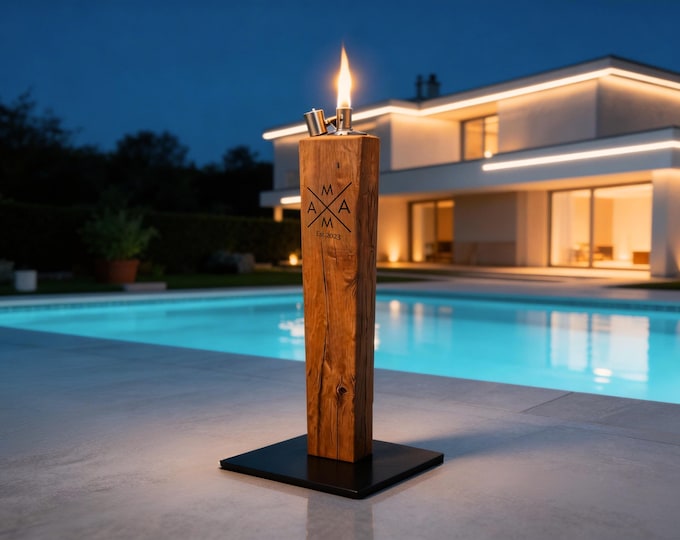 Oak torch 20–90 cm – Motif: Dad X Mom X Grandpa X Grandma – Gift idea for parents and grandparents, personalized wooden torch, outdoor fire decoration