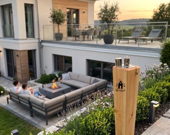 600 modelli tra cui scegliere oppure il tuo logo o testo – torcia da giardino/patio in legno personalizzabile, altezza 20-90 cm - TORCIA