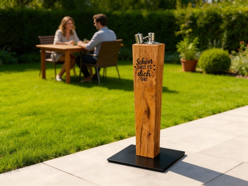 500 diseños para grabado personalizado: antorcha de jardín o de patio de roble, personalizable (nombres, fecha, frases y símbolos), 20-90 cm de altura imagen 1