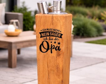 Personalized Grandpa Gift – Oak Fire Torch – Custom Engraving – 20–90 cm – Oil Lamp – Fire Column – 17 Designs – Garden Decoration